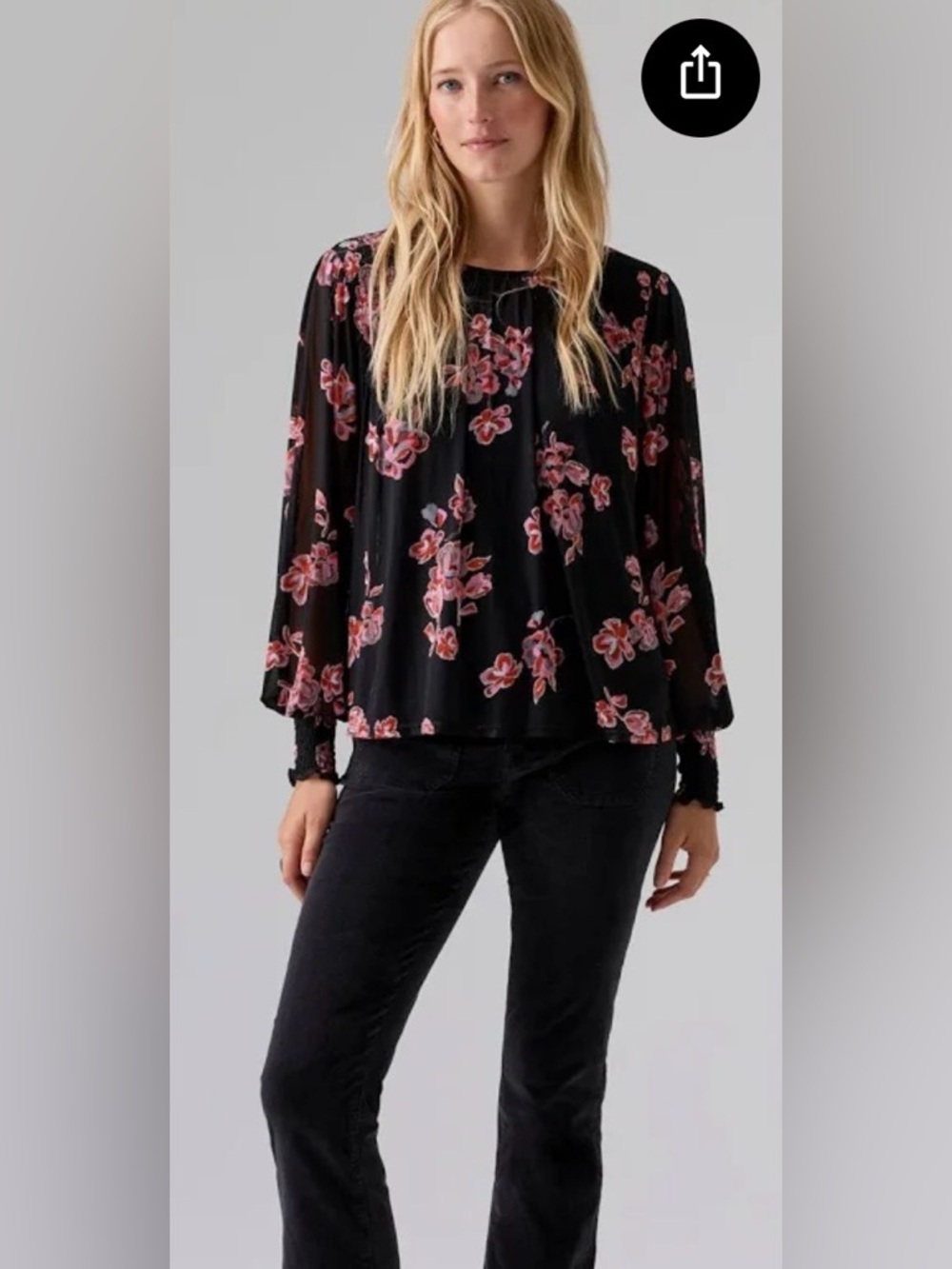 👗Sanctuary Black Blouse with Pink Floral Print